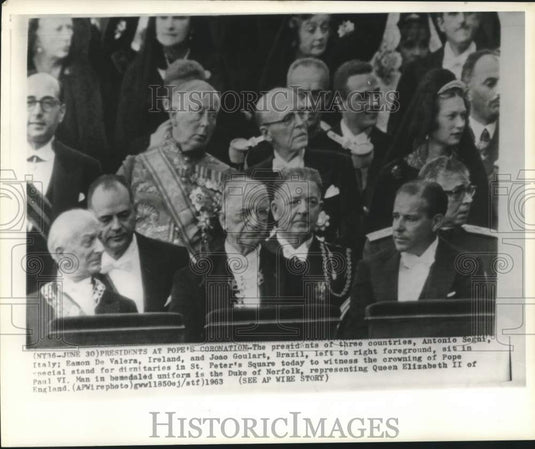 1963 Press Photo Three presidents witness crowning of Pope Paul VI in Vatican