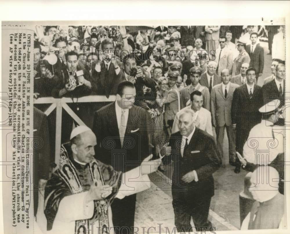 1963 Press Photo Pope Paul IV at Church of Saints Ambrose and Charles in Rome