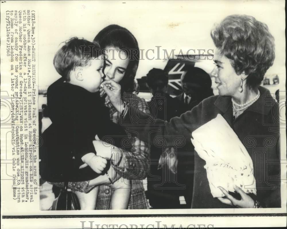 1968 Press Photo Greece&#39;s Prince Paul in Rome with mother and grandmother