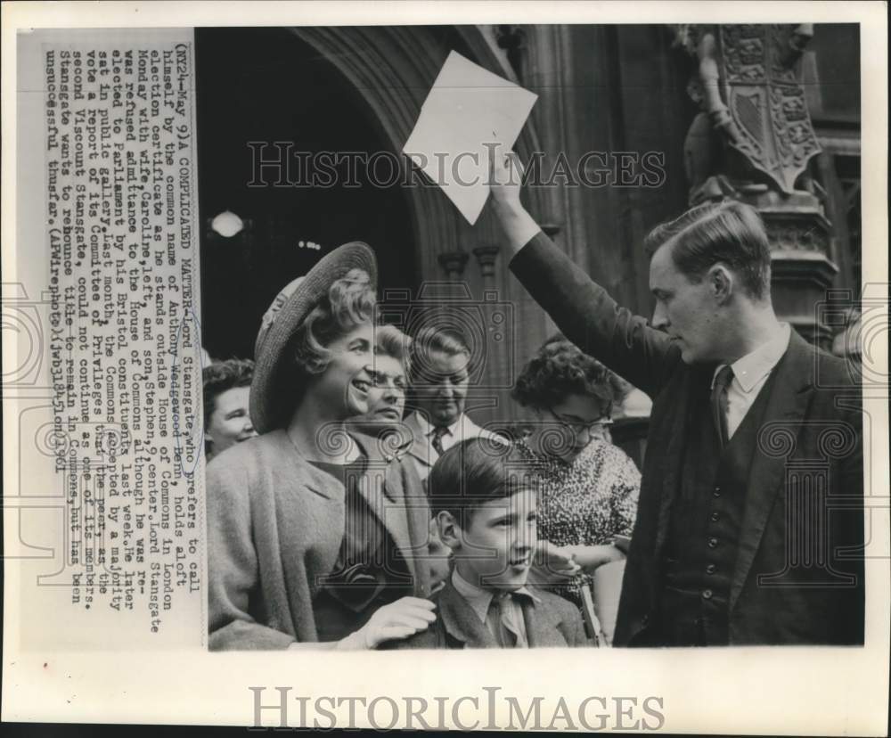 1961 Press Photo Lord Stansgate stands outside House of Commons in London