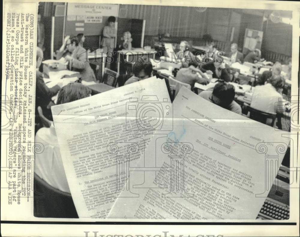 1974 Press Photo &quot;White Papers&quot; released regarding ITT Anti-trust decision