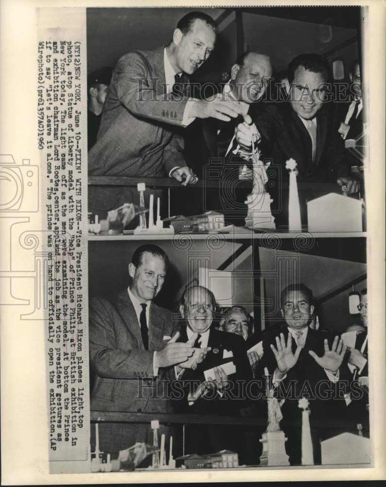 Load image into Gallery viewer, 1960 Press Photo Nixon and Prince Philip at British exhibition in New York

