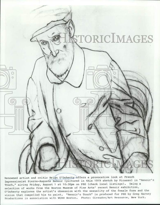 1986 Press Photo Brian O'Doherty's look at Renoir's Picasso 1919 sketch