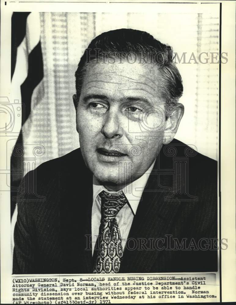 1971 Press Photo Assistant Attorney General David Norman at Washington interview
