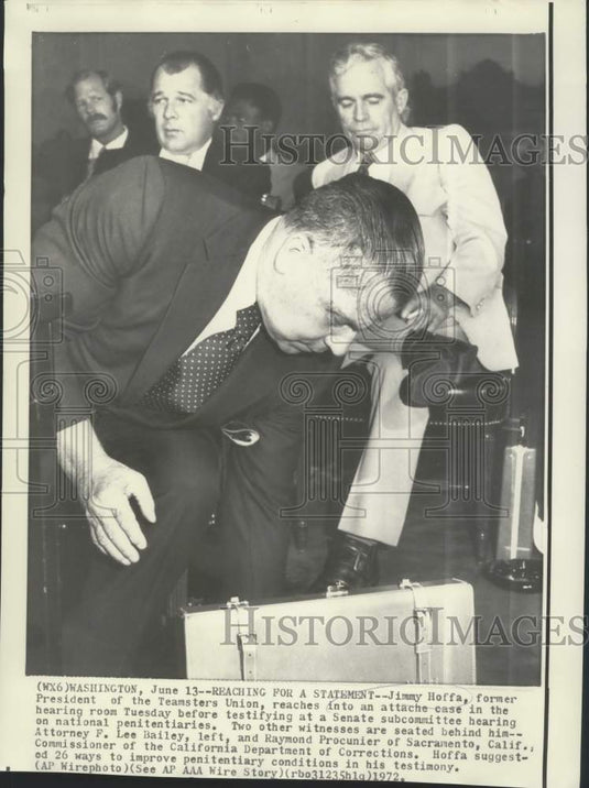 1972 Press Photo Teamsters' Hoffa and witnesses at penitentiary Senate hearing