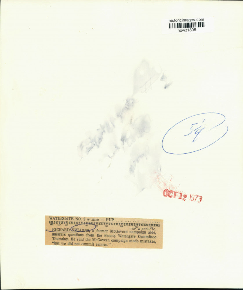 1973 Press Photo Former McGovern aide Richard Stearns at Watergate hearing