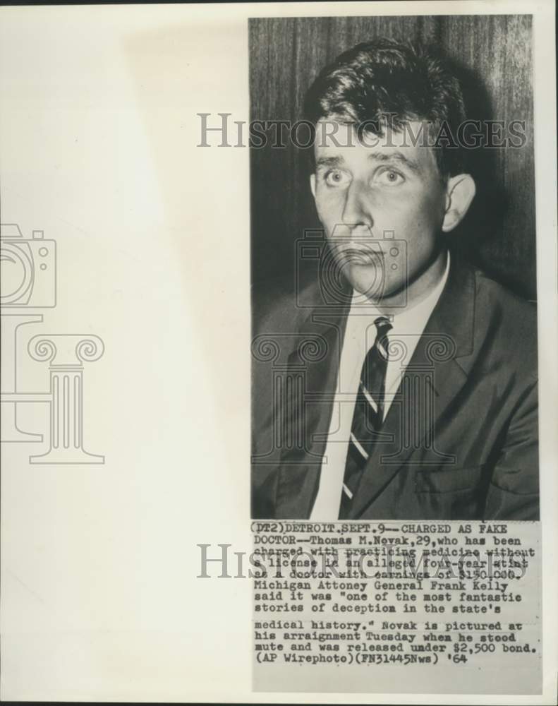 1964 Press Photo Thomas Novak arraigned for practice medicine without license