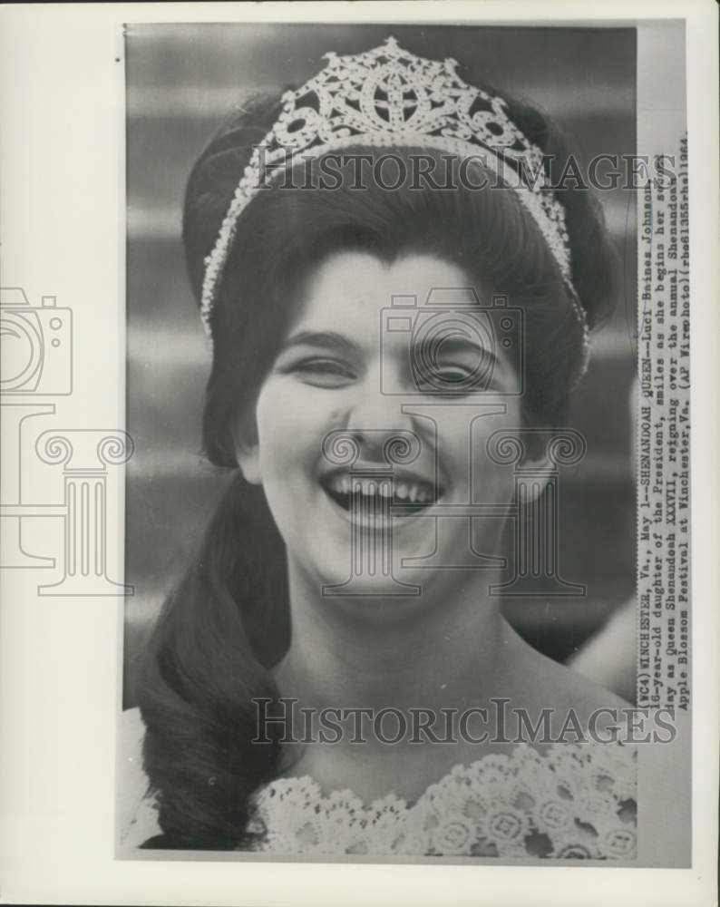 1964 Press Photo Luci Johnson in second day as Shenandoah Apple Blossom Queen