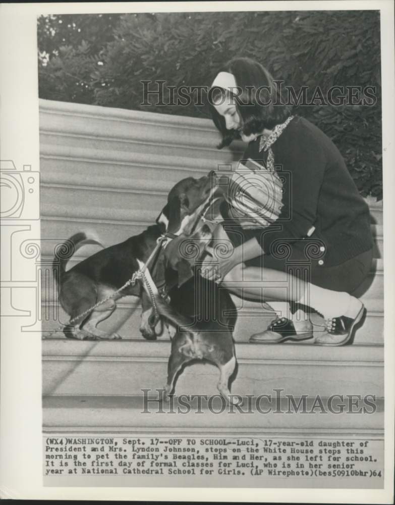Load image into Gallery viewer, 1964 Press Photo Luci Johnson and family Beagles, Him and Her at White House
