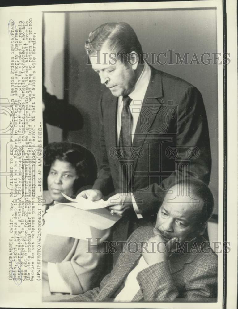 1971 Press Photo San Quentin inmate Frank Nubin released early on typist error
