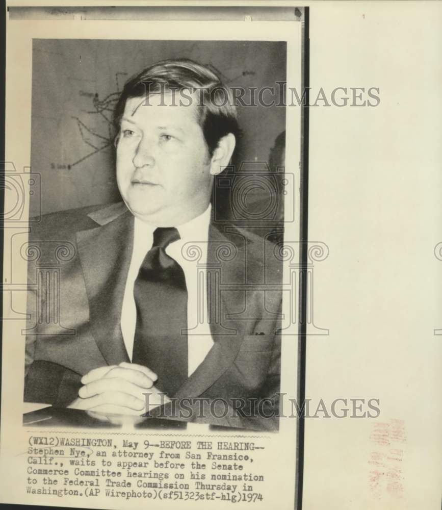 1974 Press Photo California attorney Stephen Nye appears at Commerce Committee