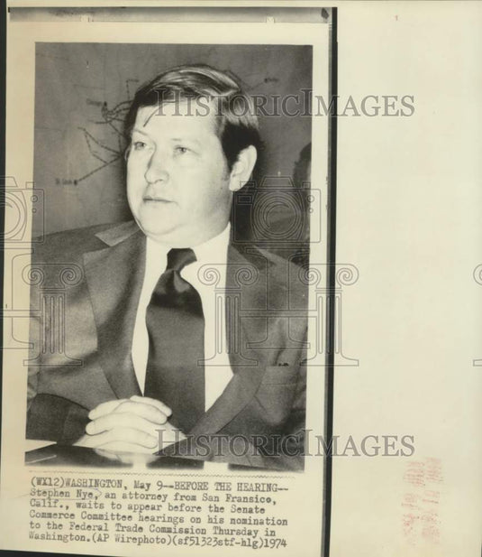 1974 Press Photo California attorney Stephen Nye appears at Commerce Committee