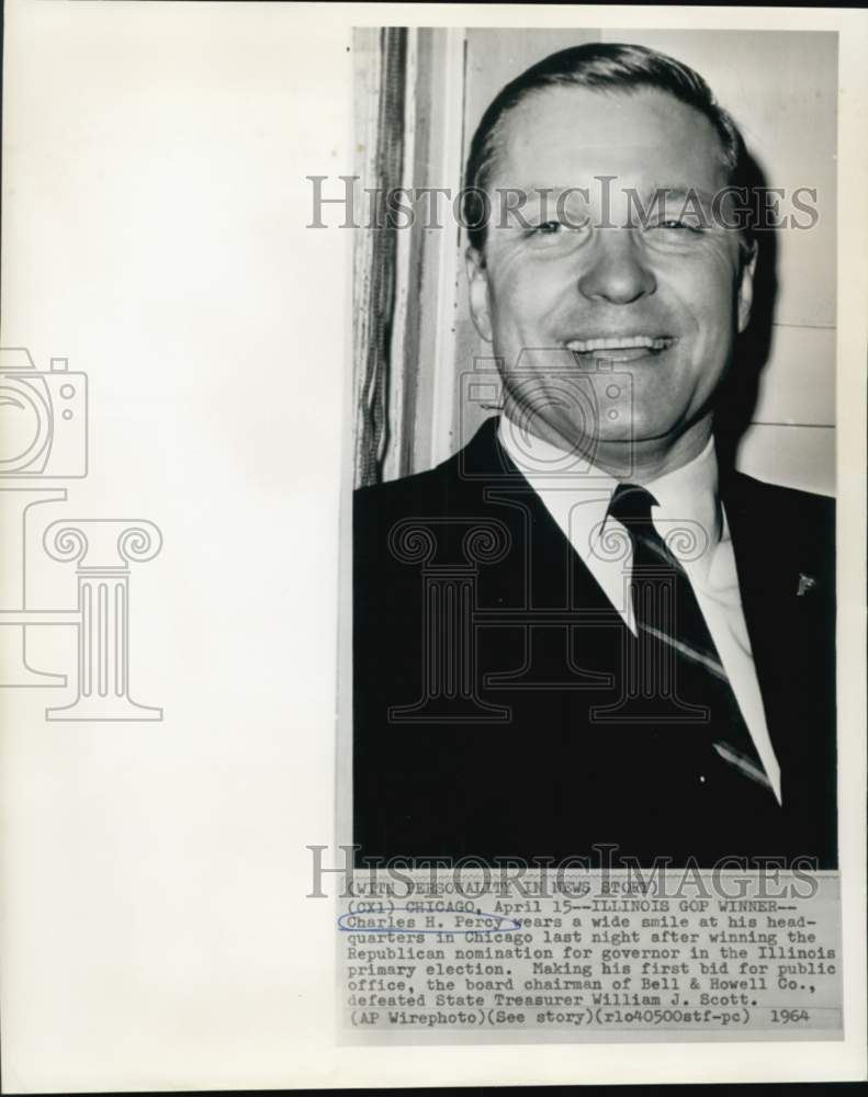 Load image into Gallery viewer, 1964 Press Photo Illinois GOP winner Charles Percy at Chicago headquarters
