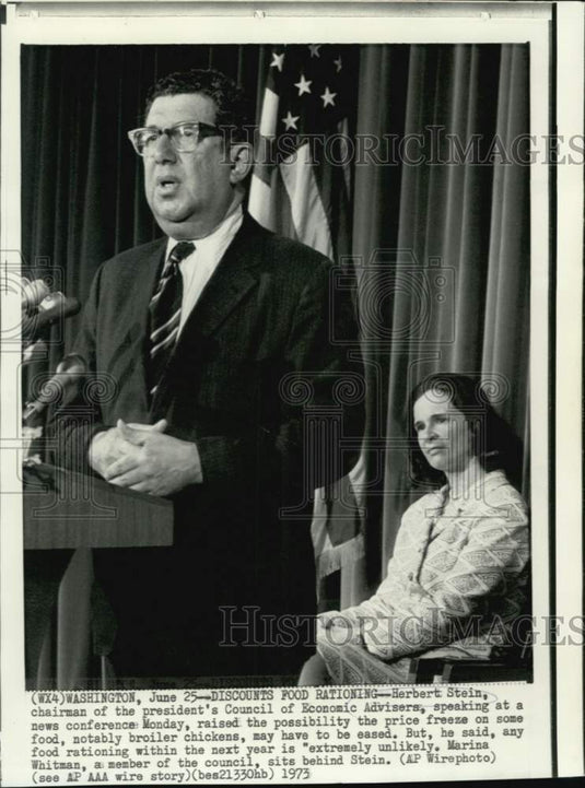 1973 Press Photo Economic Adviser Herbert Stein at Washington news conference