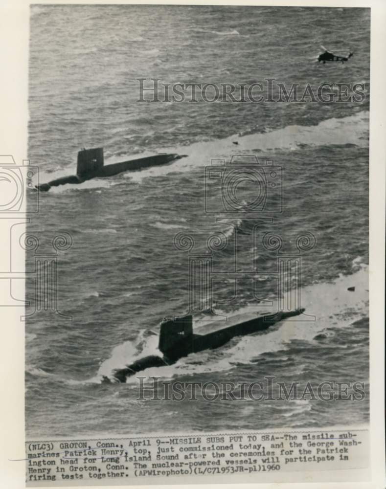 Load image into Gallery viewer, 1960 Press Photo Missile subs Patrick Henry and George Washington put to sea
