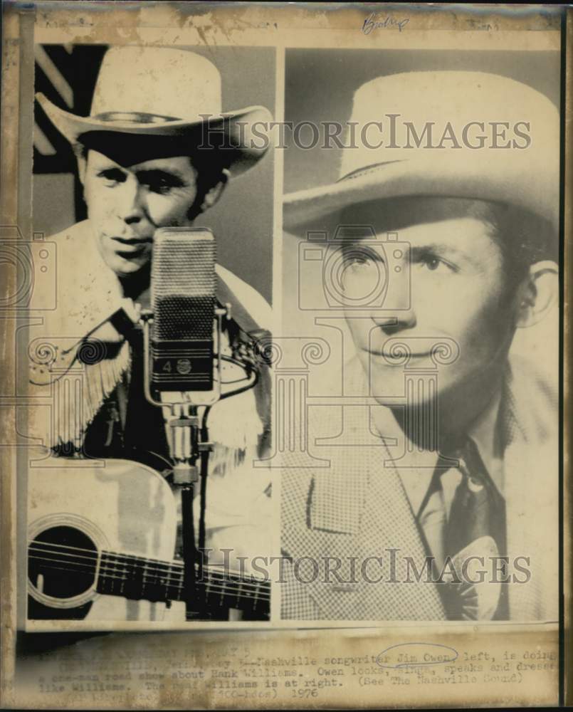 1976 Press Photo Nashville&#39;s Jim Owen performs one-man Hank Williams show