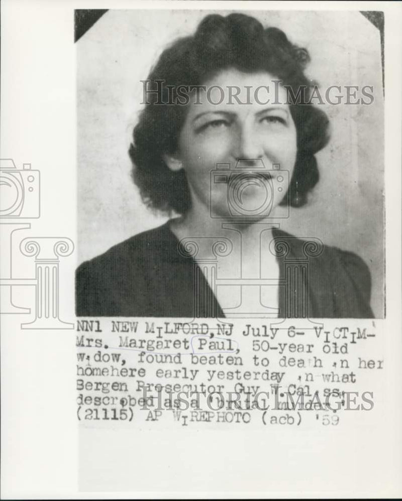 Load image into Gallery viewer, 1959 Press Photo Margaret Paul of New Milford, New Jersey found beaten to death.
