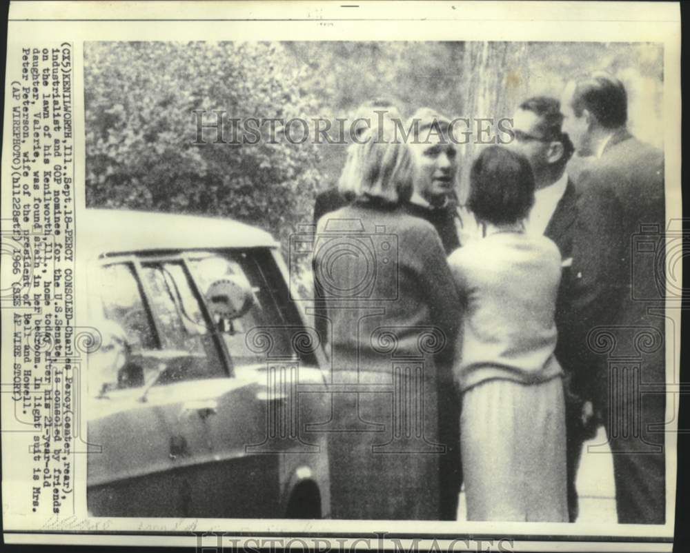 1966 Press Photo Charles Percy consoled by friends after murder of his daughter