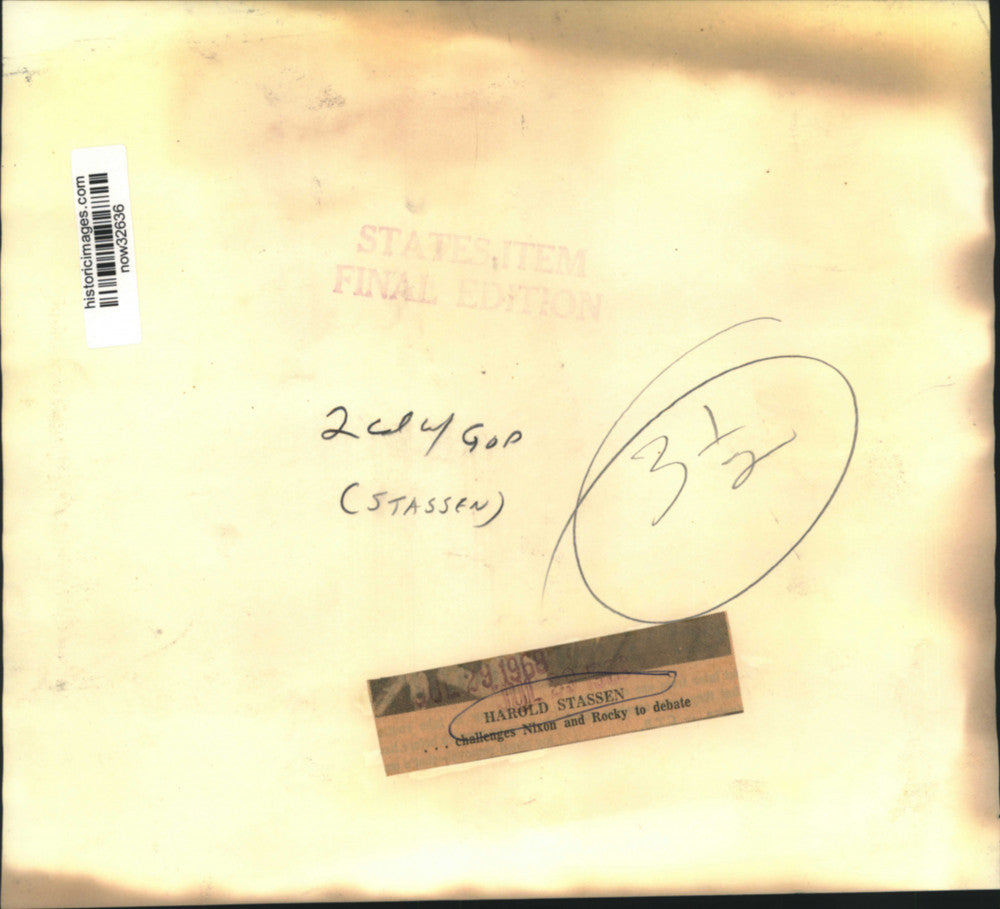 1968 Press Photo Harold Stassen challenges Nixon and Rocky to debate - now32636