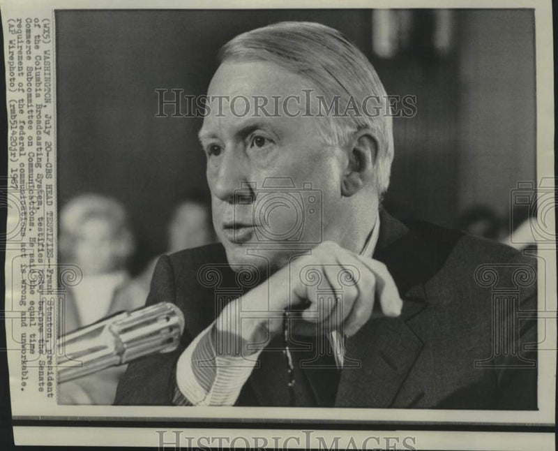 Load image into Gallery viewer, 1967 Press Photo CBS President Frank Stanton at Senate Commerce subcommittee
