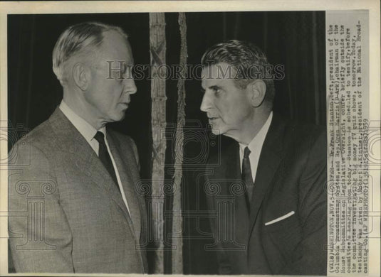 1959 Press Photo CBS President Stanton and Representative Harris confer in D.C.