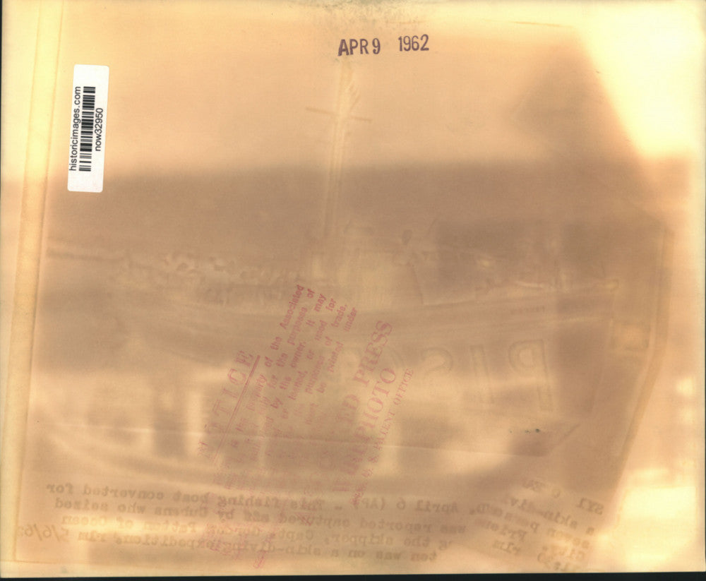 1962 Press Photo Missing treasure hunt boat Pisces of Captain Gordon Patton