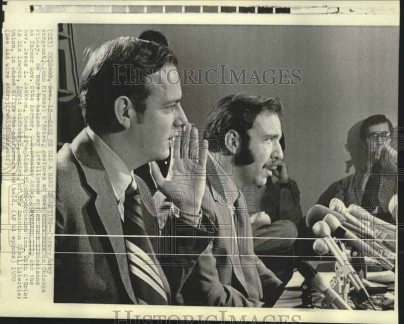 Load image into Gallery viewer, 1970 Press Photo Former sergeant Michael O'Brien gestures at news conference

