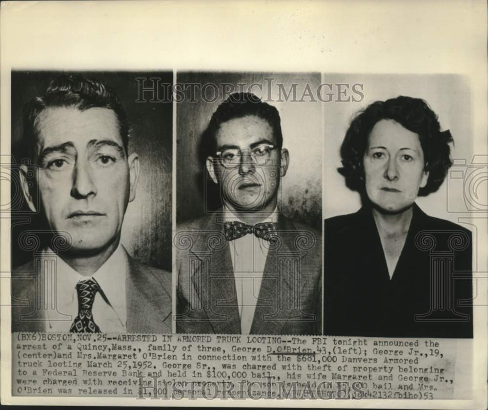 1953 Press Photo The George O'Brien family arrested in armored car looting in MA