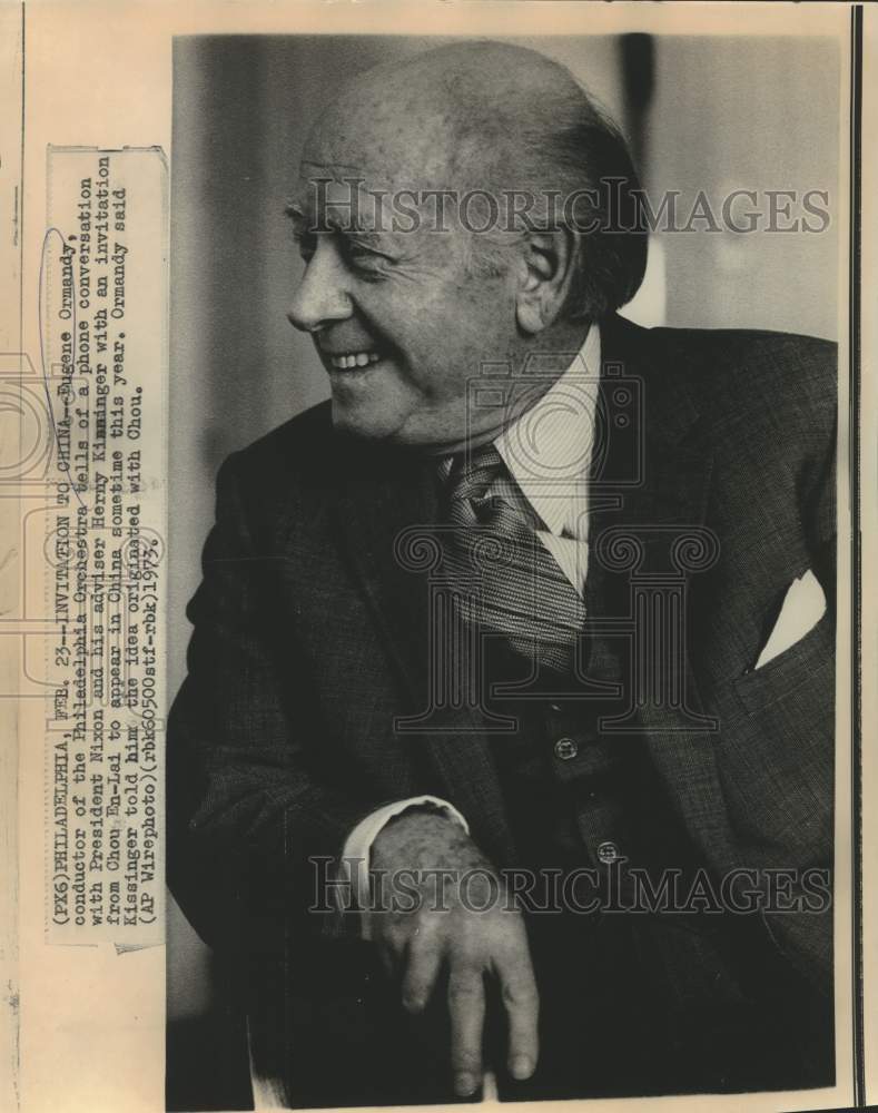 1973 Press Photo Conductor Eugene Ormandy tells of phone call from Nixon