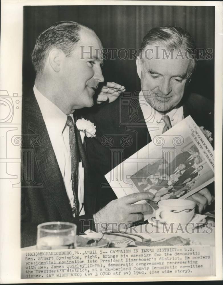 Load image into Gallery viewer, 1960 Press Photo Stuart Symington and James Quigley confer at democratic dinner
