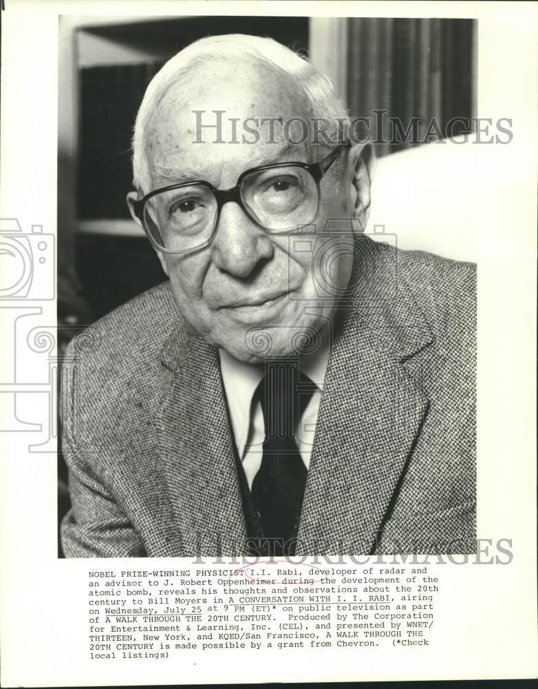 Load image into Gallery viewer, 1984 Press Photo Nobel Prize winning Physicist I. I. Rabi on PBS program

