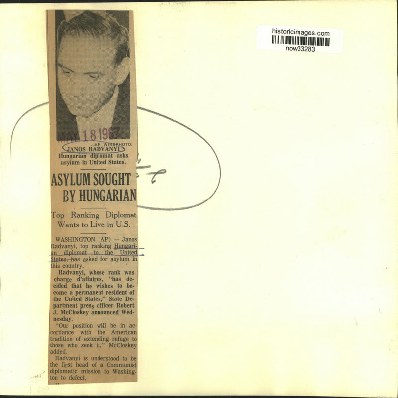 Load image into Gallery viewer, 1967 Press Photo Hungarian diplomat Janos Radvanyi asks for asylum in U.S.

