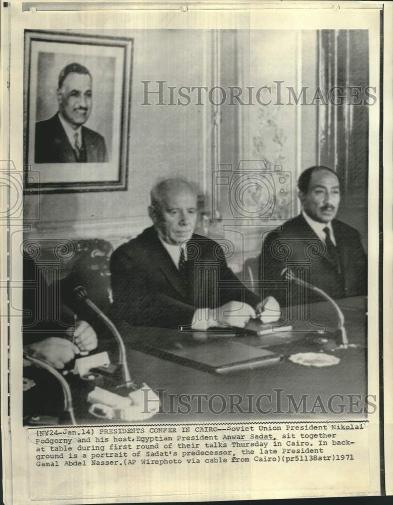 1971 Press Photo Soviet and Egypt Presidents, Podgorny and Sadat confer in Cairo