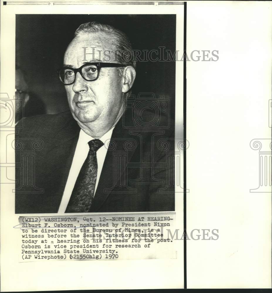 1970 Press Photo Elburt Osborn, Witness at Senate Interior Committee - now33437