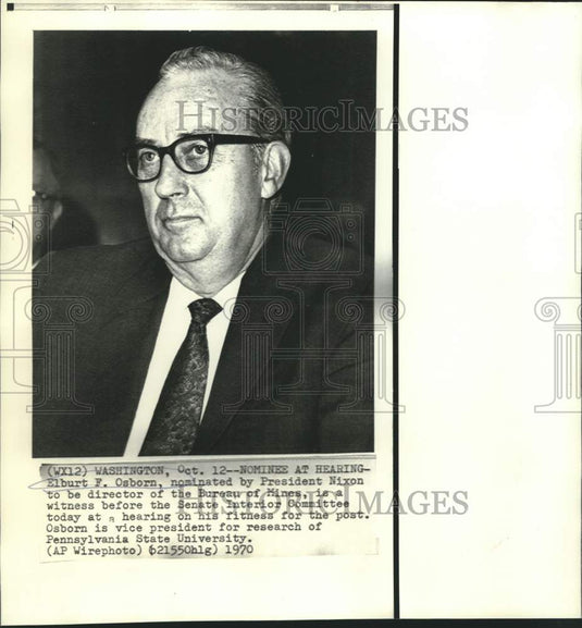 1970 Press Photo Elburt Osborn, Witness at Senate Interior Committee - now33437