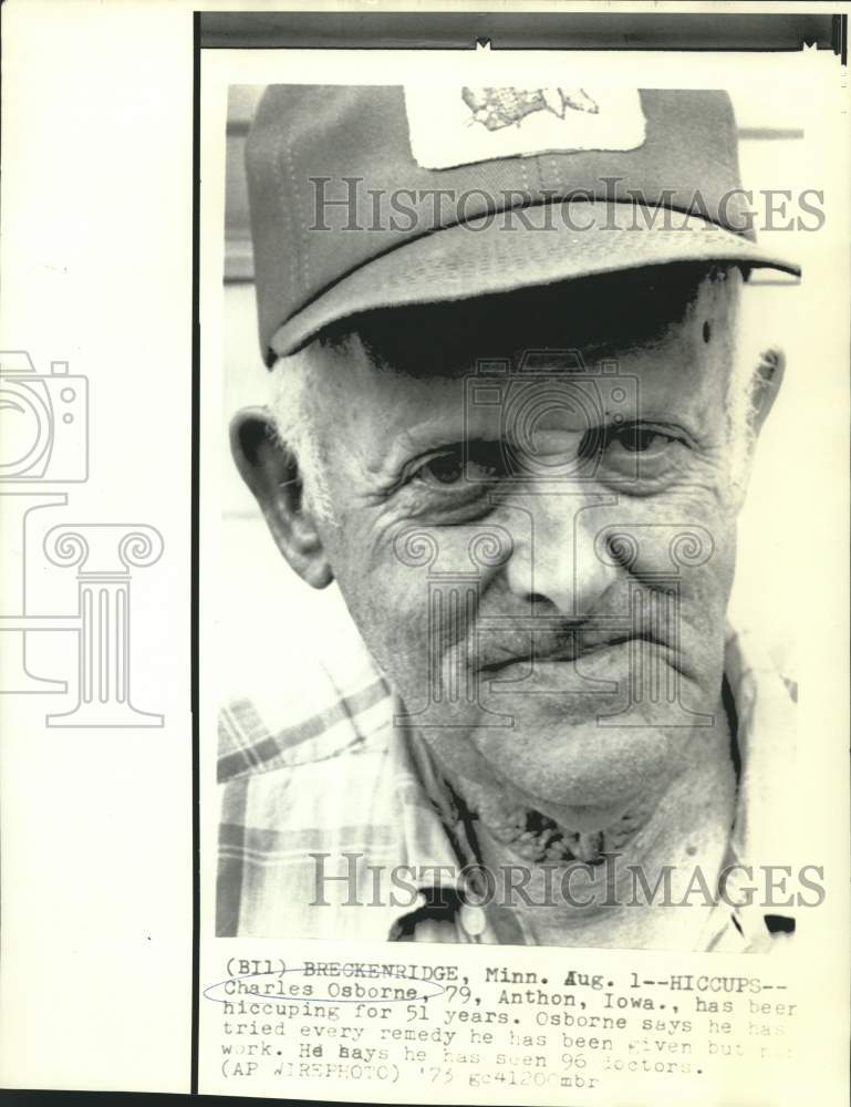 1973 Press Photo Charles Osborne of Iowa has been hiccuping for 51 years.