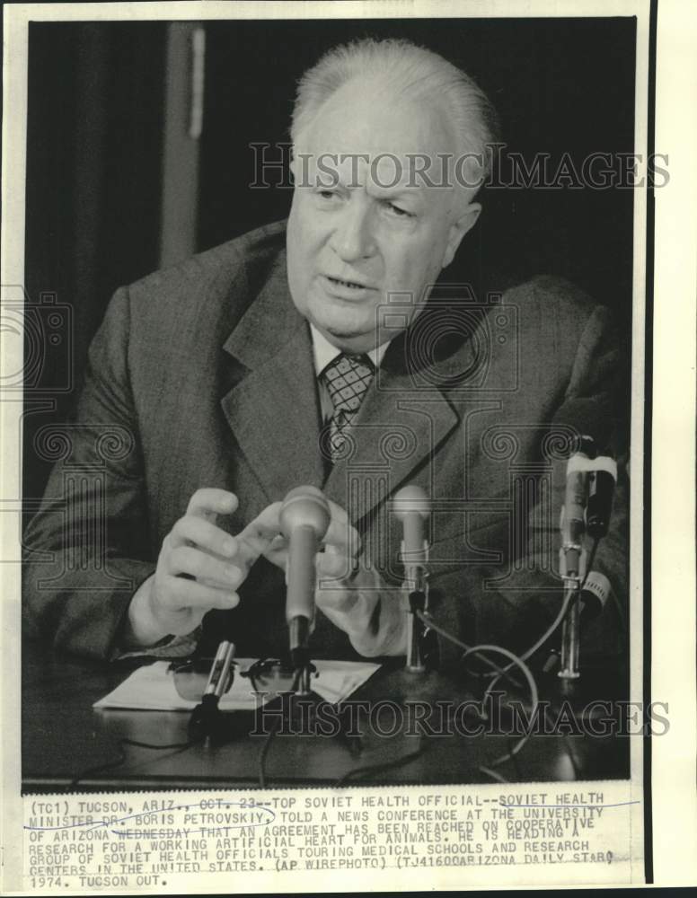 Load image into Gallery viewer, 1974 Press Photo Soviet Health Minister Boris Petrovsky at U.S. news conference
