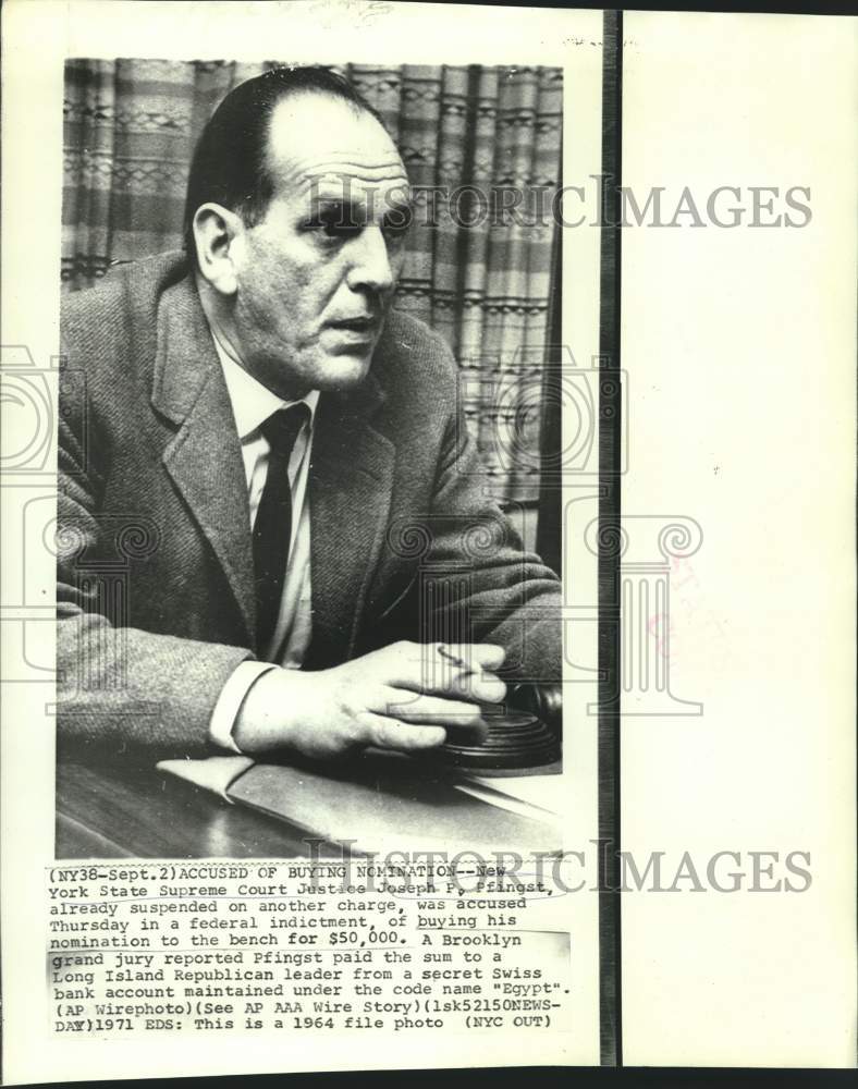 1964 Press Photo New York Justice Joseph Pfingst accused of buying nomination