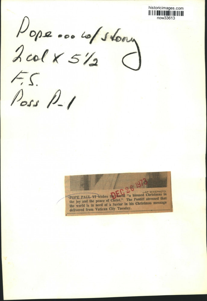 1973 Press Photo Pope Paul VI delivers Christmas message from Vatican City