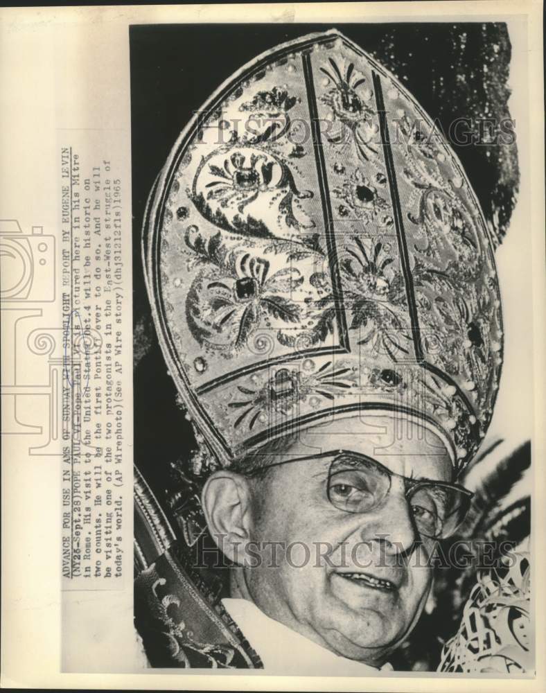 1965 Press Photo Pope Paul VI in Rome in his Mitre - now33632