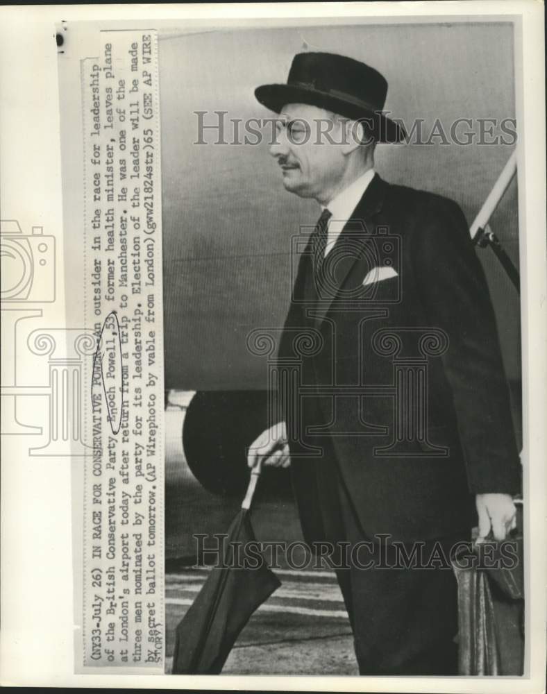 1965 Press Photo British Conservative Party Enoch Powell shown at London airport