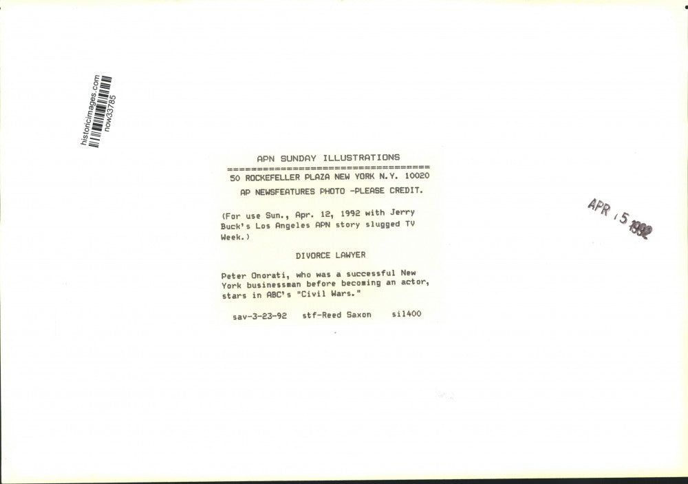 1992 Press Photo Businessman and actor Peter Onorati stars in "Civil Wars."