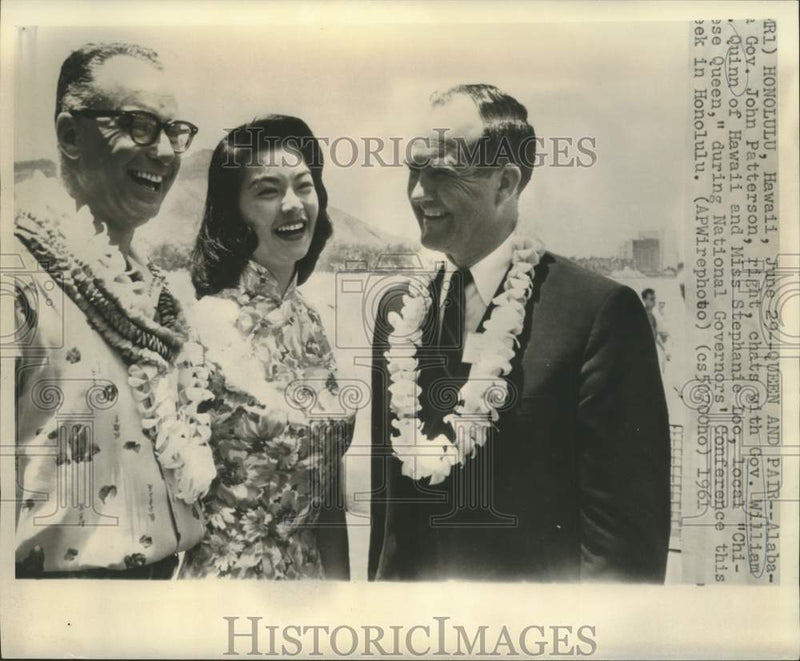 Load image into Gallery viewer, 1961 Press Photo Governors Patterson and Quinn with Stephanie Loo at conference
