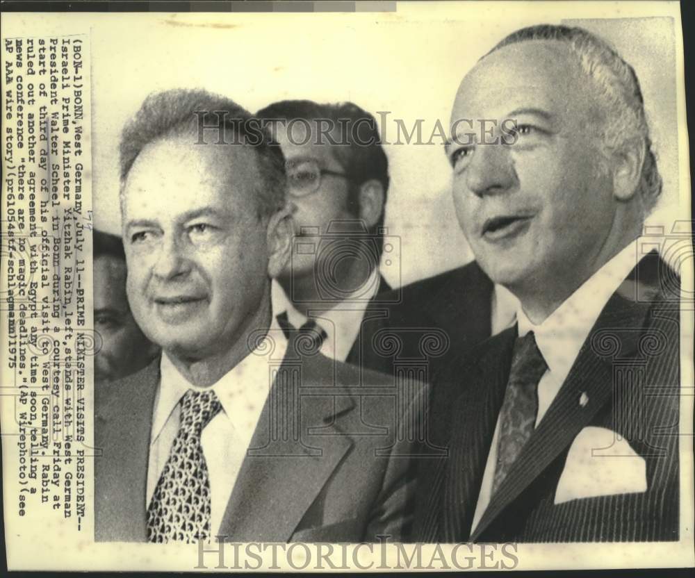 1975 Press Photo Israel's Yitzhak Rabin and Walter Scheel meet in Bonn