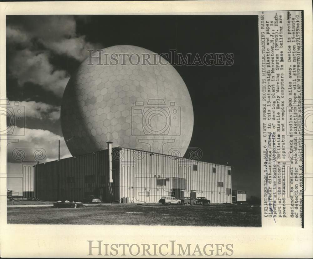 1960 Press Photo Giant sphere protects radar dish-antenna tracking radar