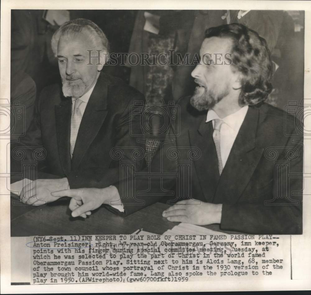 1959 Press Photo Passion Play Christ performers Anton Preisinger and Alois Lang