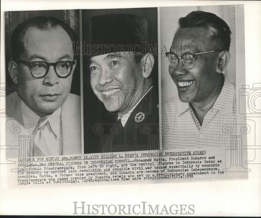 1958 Press Photo Sjafruddin Prawiranegara and principals in Indonesian turmoil