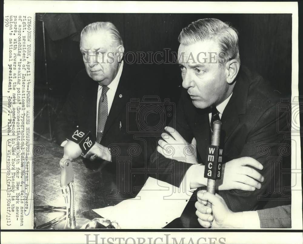 1970 Press Photo ITU President Bertran Powers, John Pilch at NY news conference