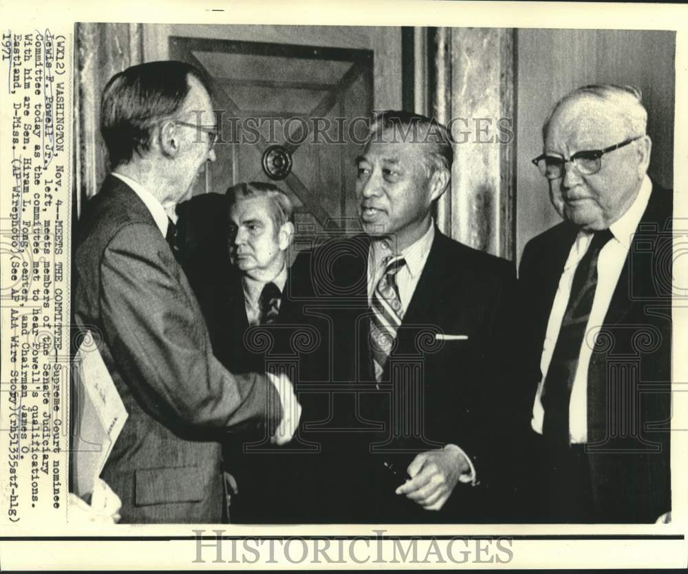 1971 Press Photo Supreme Court nominee Lewis Powell meets committee members