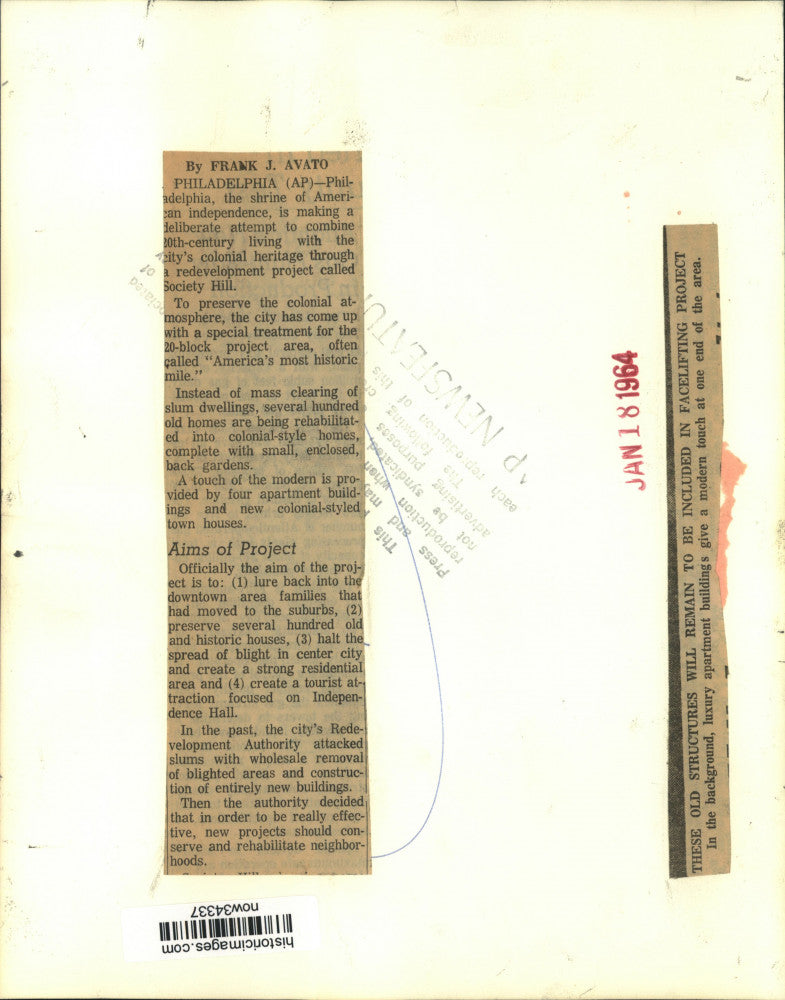 1964 Press Photo Philadelphia old structures included in facelifting project